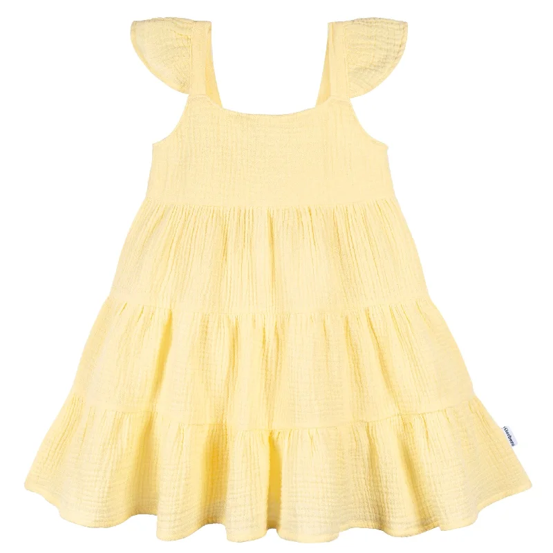 Toddler Girls Yellow Tiered Cotton Gauze Dress