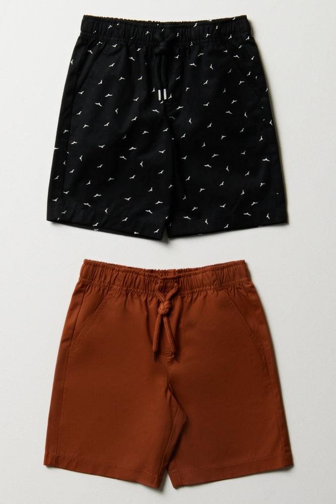 2 Pack Birds Shorts Black & Brown