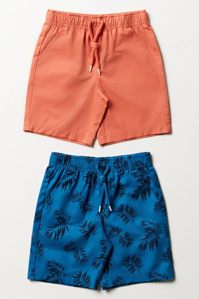 2 Pack Palm Tree Shorts Blue & Orange