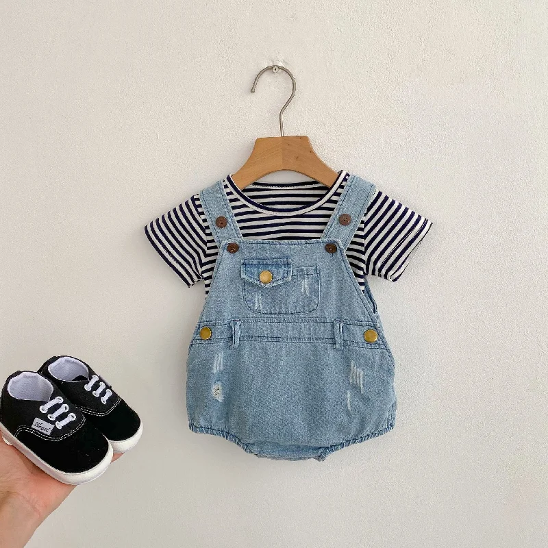 Baby Girls Striped T-Shirts And Ripped Rompers Wholesale 230228517