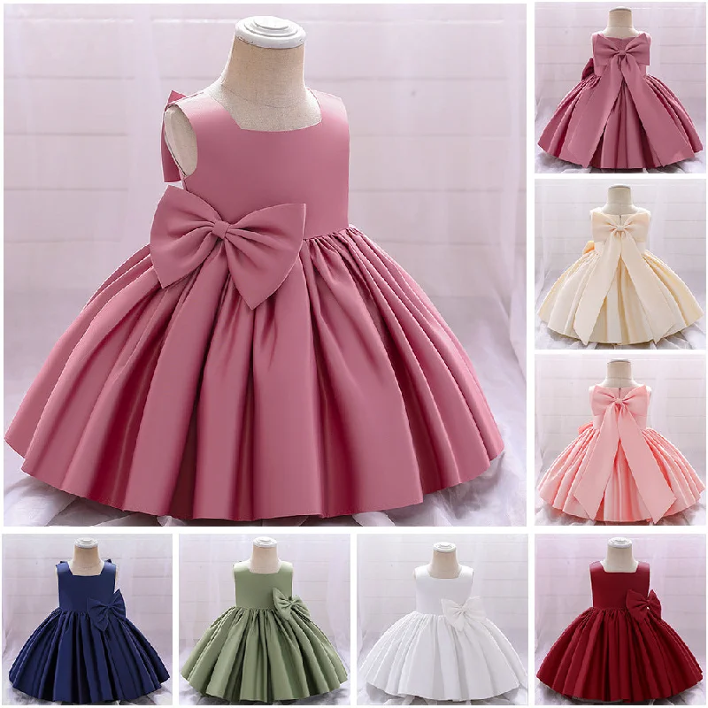 Baby Kid Girls Solid Color Bow Dressy Princess Dresses Wholesale 23080370