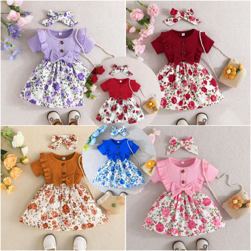 Baby Girls Flower Bow Dresses Wholesale 24070127