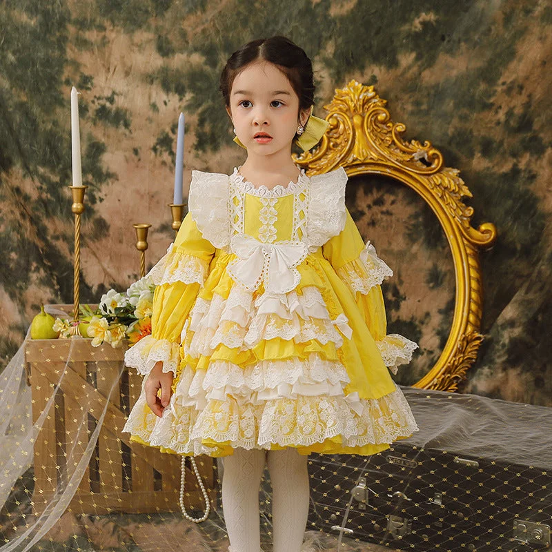 Baby Kid Girls Bow Lace Dressy Birthday Party Spanish Dresses Princess Dresses Wholesale 397210269