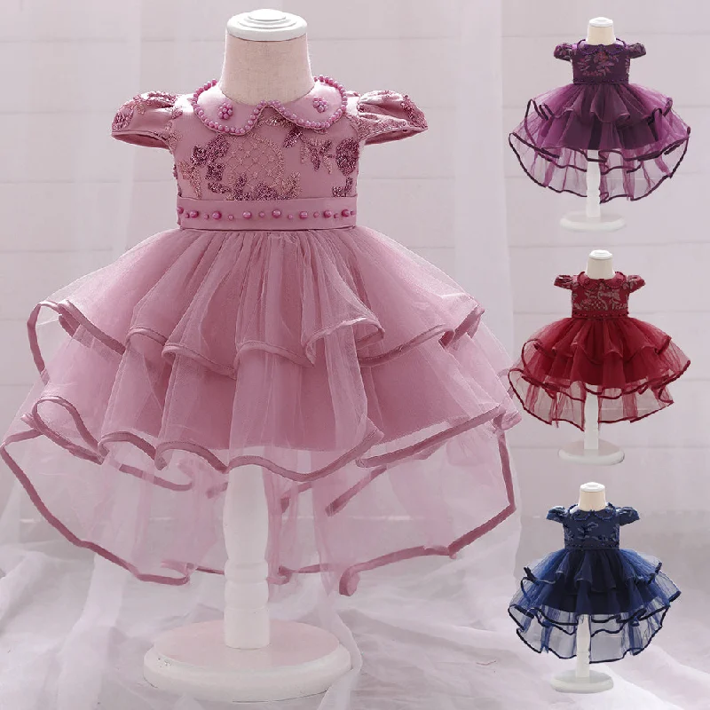 Baby Girls Solid Color Embroidered Birthday Party Princess Dresses Wholesale 47445788