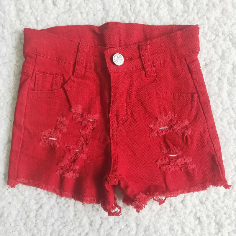 A9-20 Baby Girl Red Denim Shorts