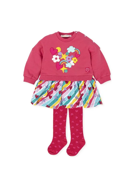 Agatha Ruiz De La Prada Girls Rainbow Applique Dress & Tights, Pink Multi