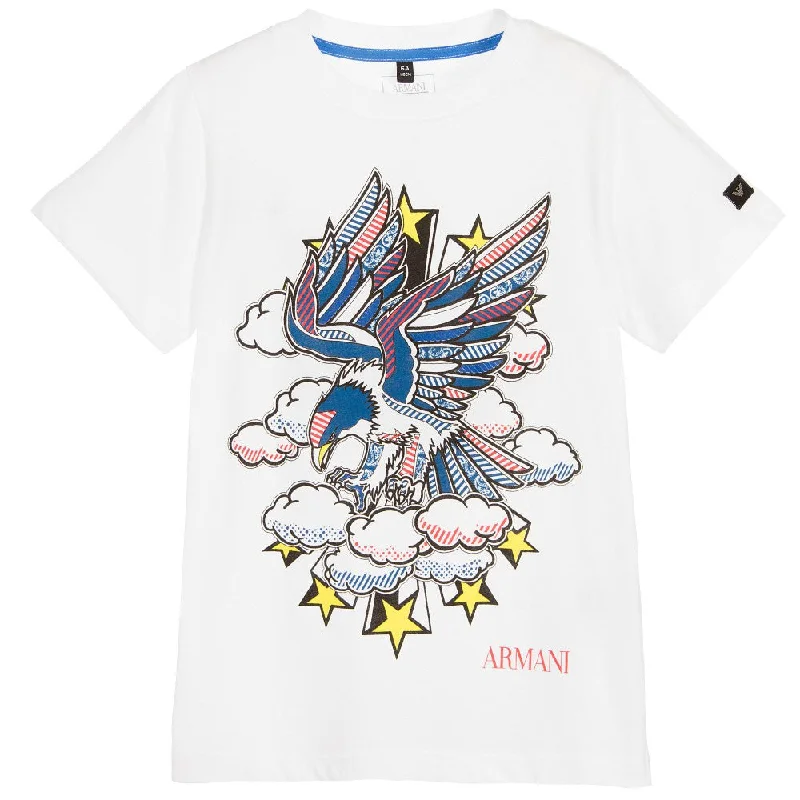 Boys White Eagle Print T-shirt