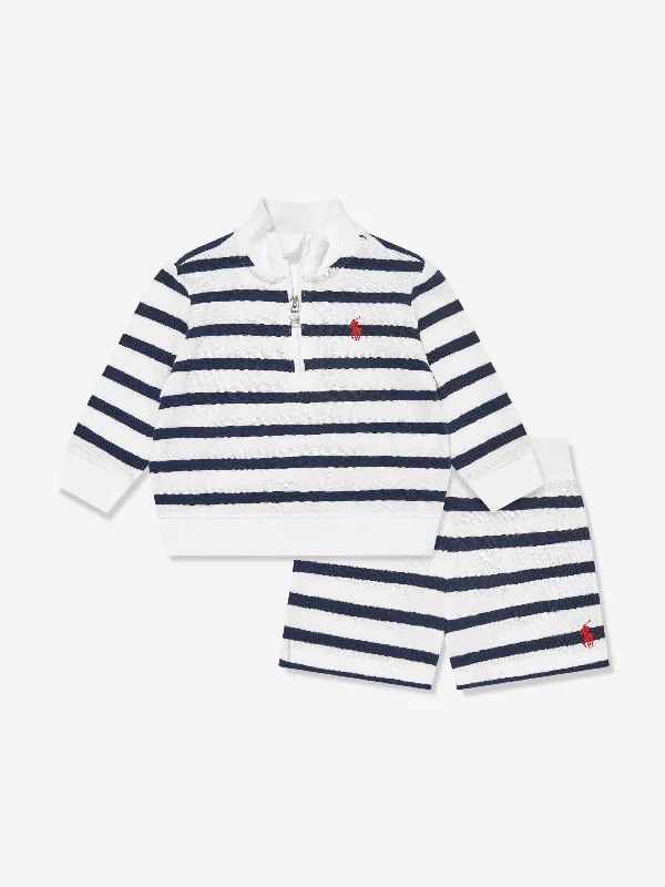 Ralph Lauren Baby Boys Striped Shorts Set in White