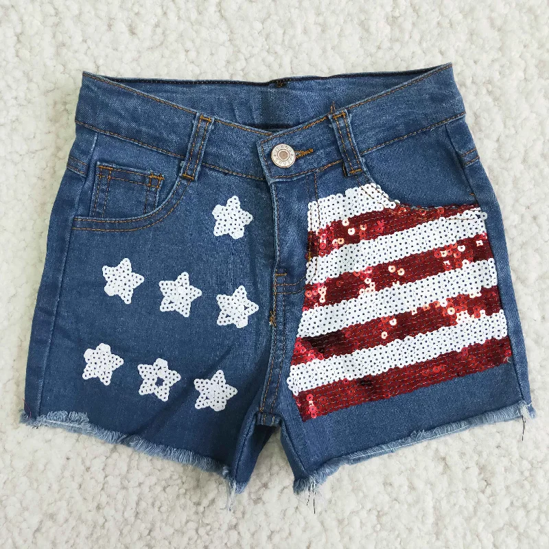 Baby Girl July 4th Sequin Denim Shorts