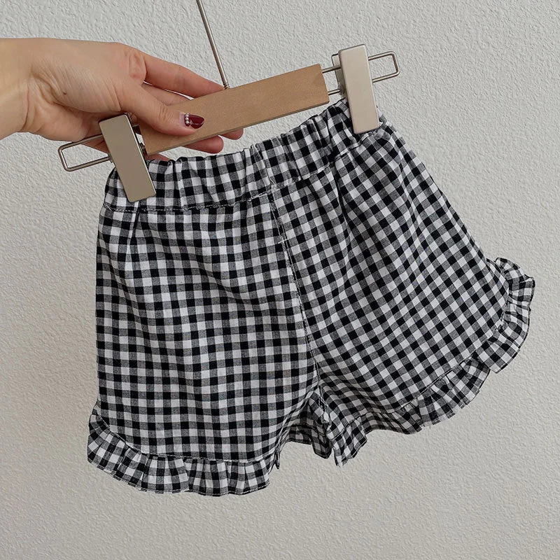 Baby Kid Girls Flower Checked Lace Shorts Wholesale 220328382