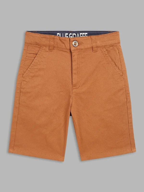 Blue Giraffe Boys Beige Solid Regular Fit Shorts