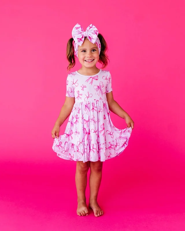 Blushing Bows Short Sleeve Girls Dress & Shorts Set