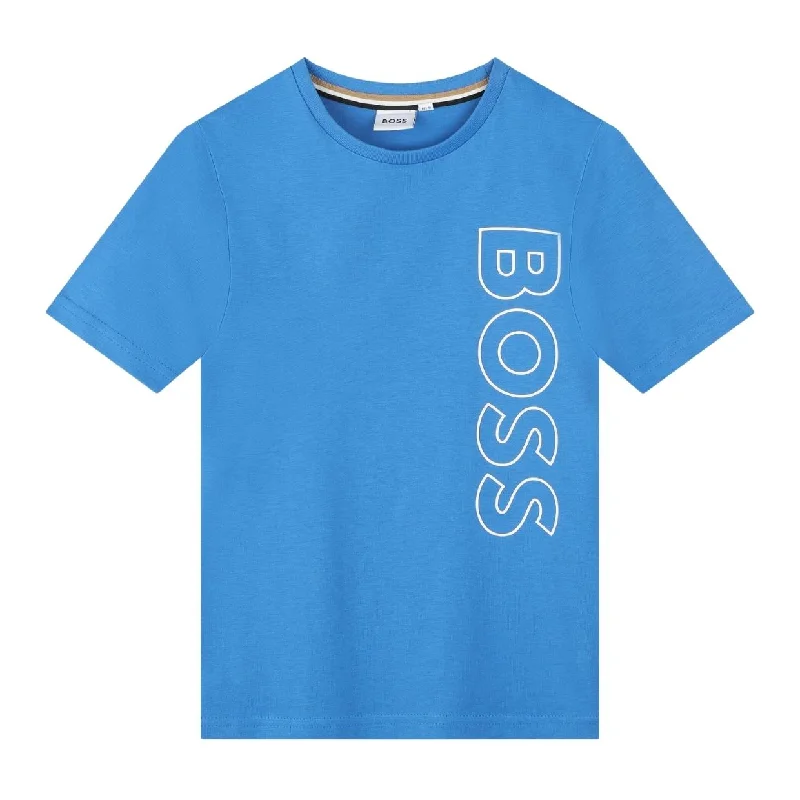 BOSS Kids Vertical Logo Blue T-Shirt