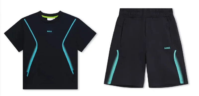 Boss Navy T Shirt and Shorts Set BLACK FRIDAY