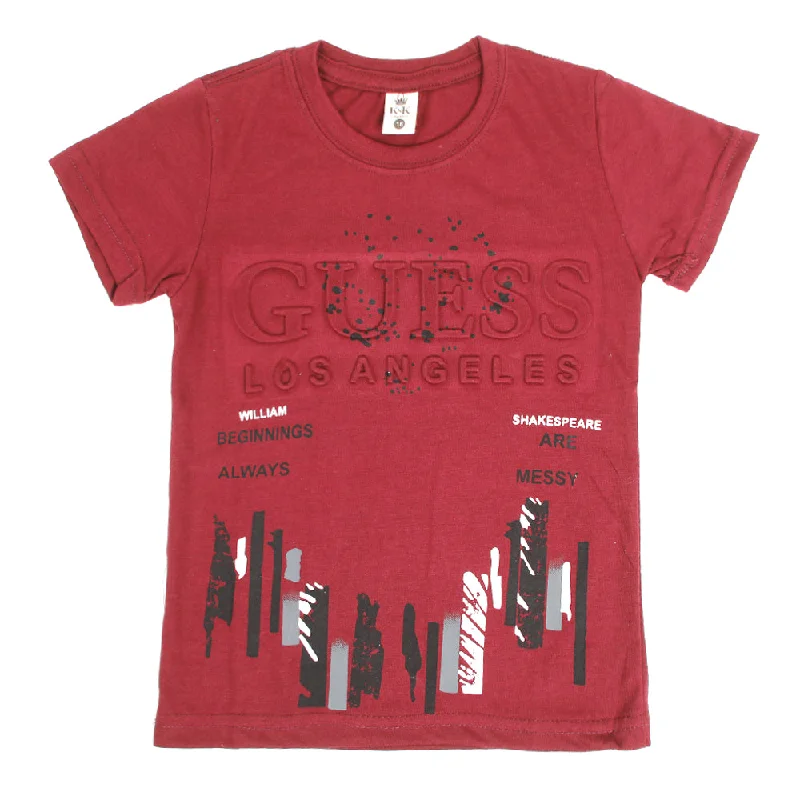 Boys Half Sleeves T-Shirt - Maroon