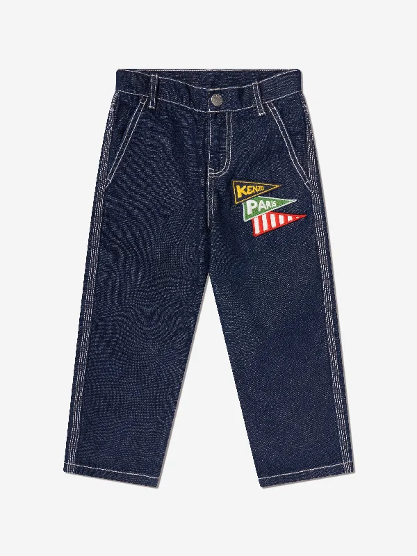 KENZO Boys Jeans With Badges in Blue