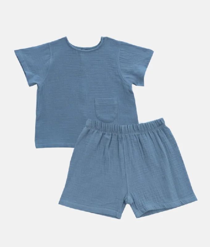 Boys Muslin Shirt & Short 2pcs Set - Airforce