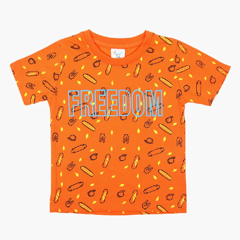 Boys Printed Half Sleeves T-Shirt - Orange