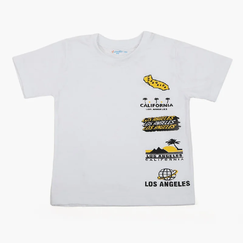 Boys Printed Half Sleeves T-Shirt - White