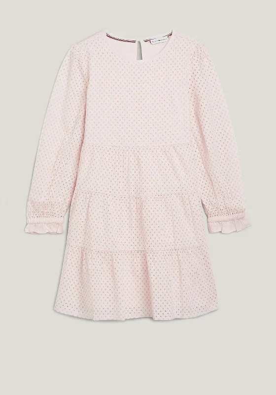 Tommy Hilfiger Girl Broderie Long Sleeve Tiered Dress, Whimsy Pink