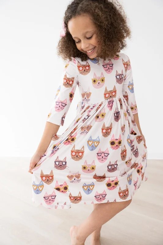 Cattitude 3/4 Sleeve Pocket Twirl Dress