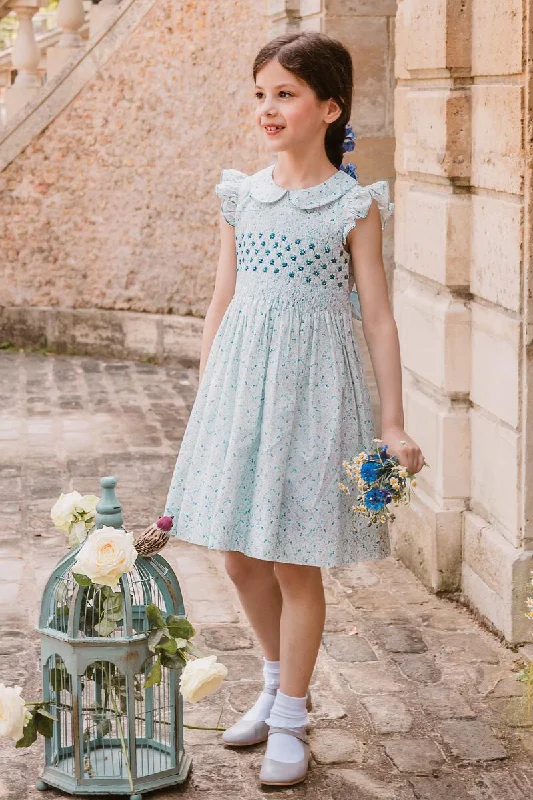 Cosmos Blue Floral Smock Dress