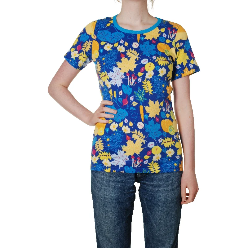 Adult's Fall Flowers - Blue Short Sleeve Shirt - 2 Left Size S & 4XL