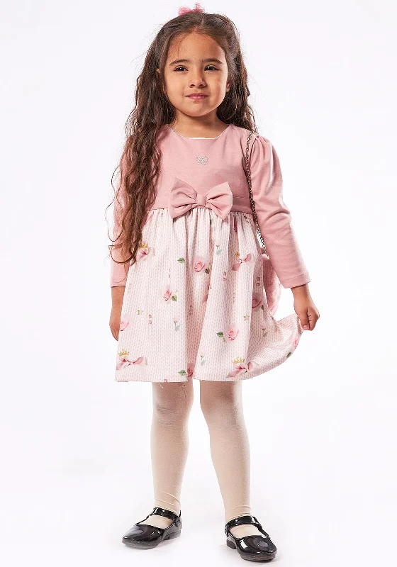 Ebita Girl Rose Print Dress & Bag Set, Pink