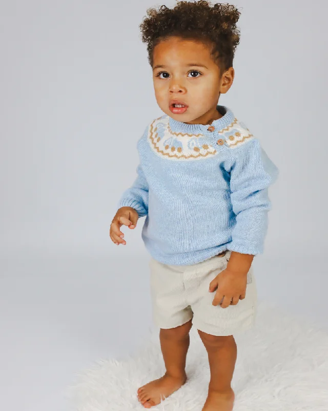 New In Christmas Foque Boys Blue Jumper & Cord Shorts Set