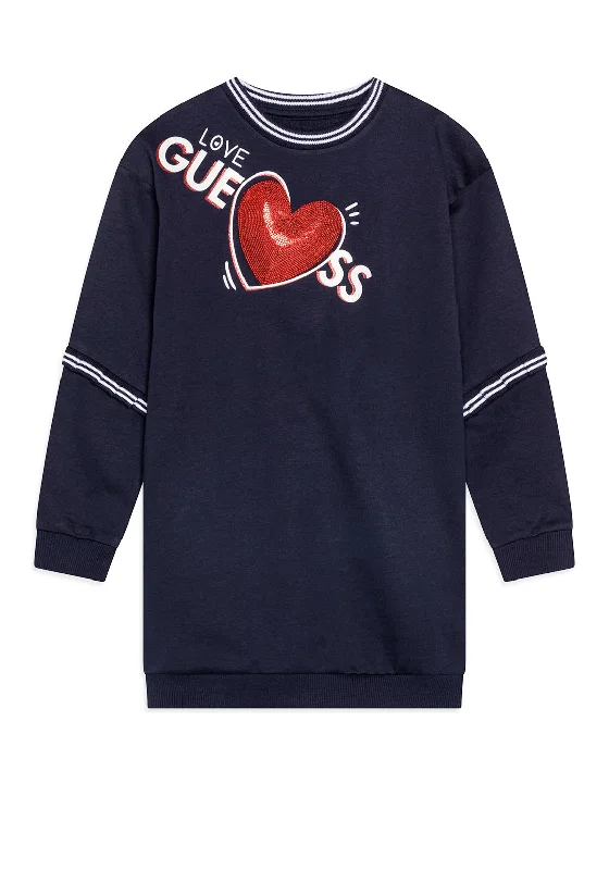 Guess Girl Heart Long Sleeve Sweater Dress, Navy