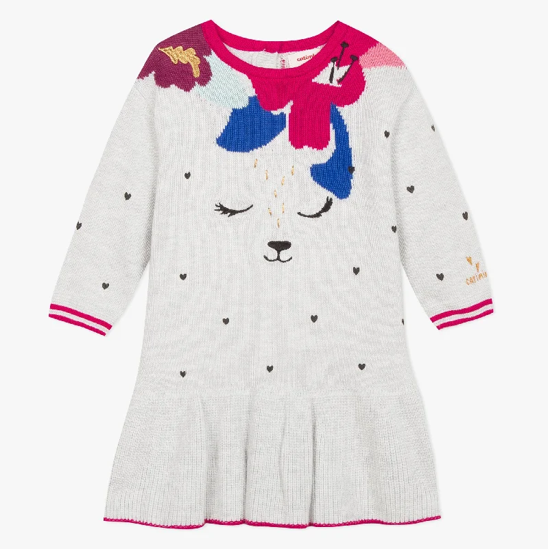 Baby girl heather deer pattern jacquard dress