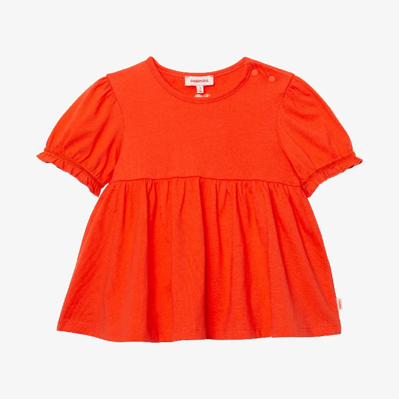 Baby girl's orange puff-sleeve T-shirt