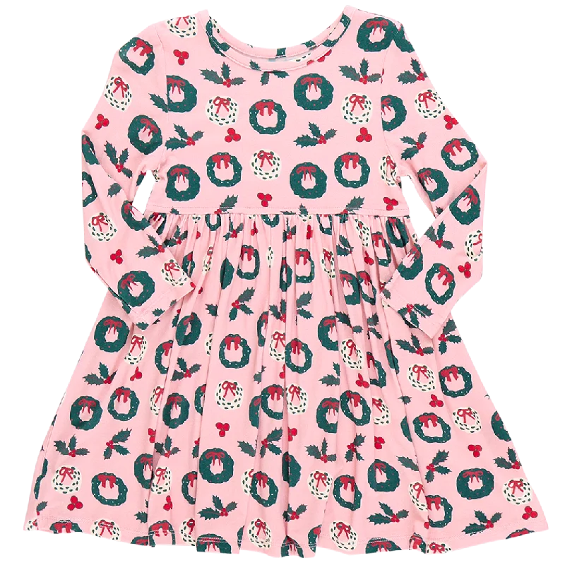 Girls Bamboo Steph Dress - Wreaths and Holly