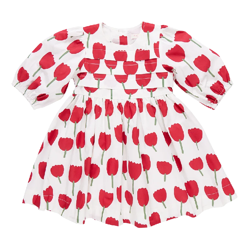 Girls Evelyn Dress - Red Tulips