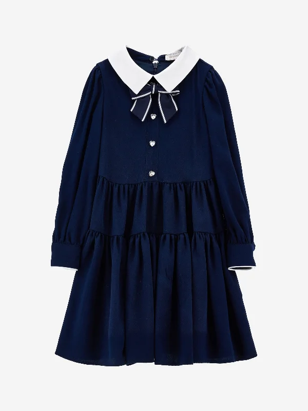 Monnalisa Girls Giselle Twill Dress in Navy