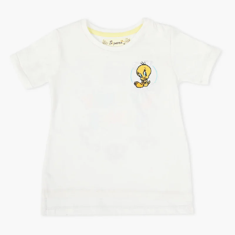 Girls Half Sleeves T-Shirt - White