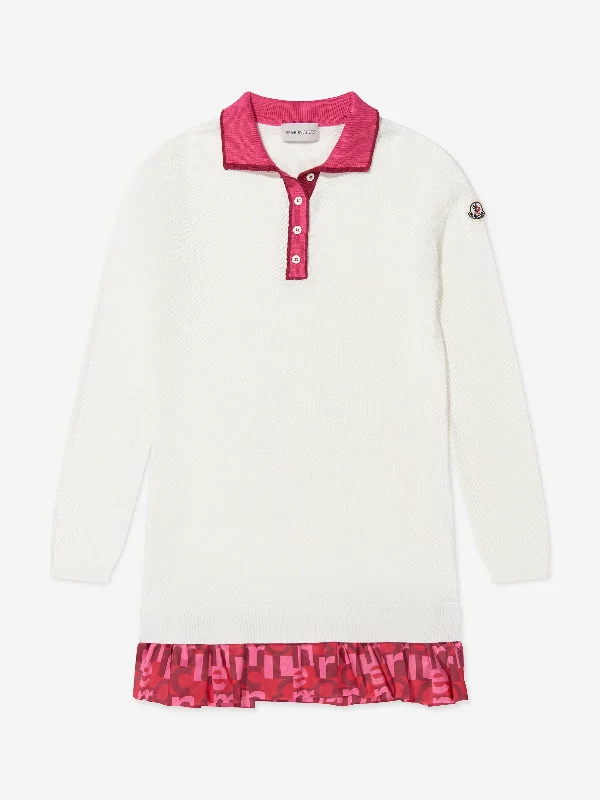 Moncler Enfant Girls Long Sleeve Polo Dress in White