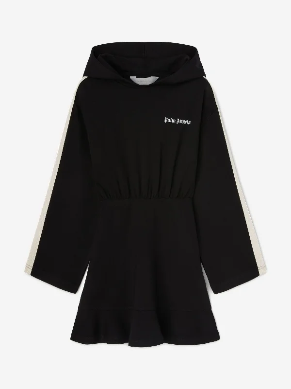 Palm Angels Girls New Track Hoodie Dress in Black