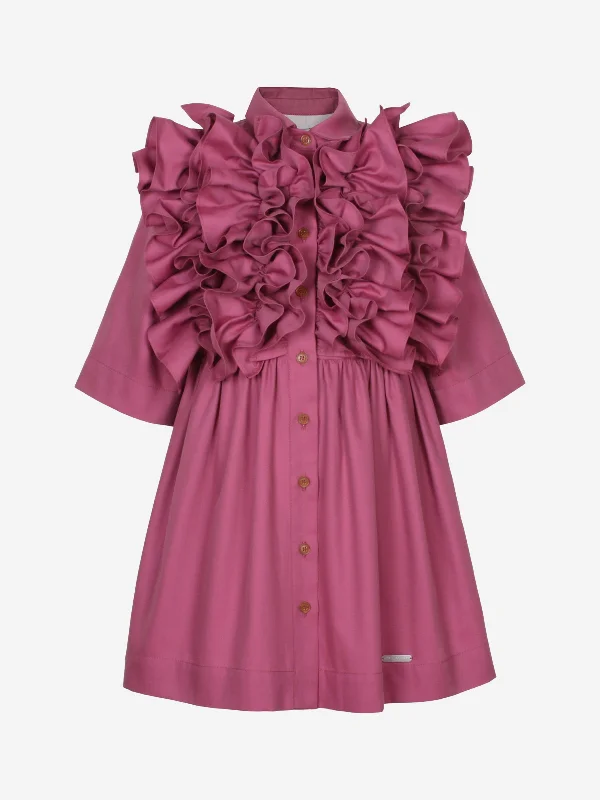 Jessie And James Girls Ripple Dress With Sleeves in Purple