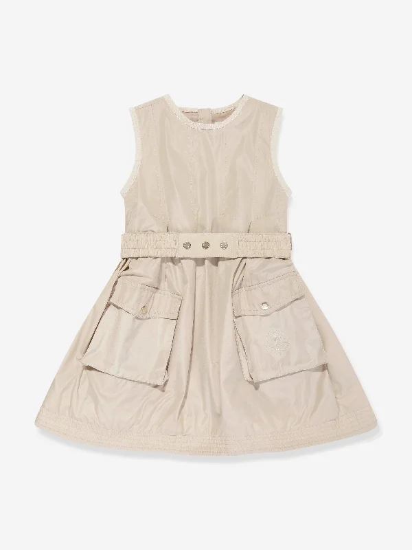 Moncler Enfant Girls Sleeveless Pocket Dress in Beige