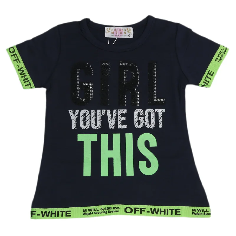 Girls Half Sleeves T-Shirts - Navy Blue