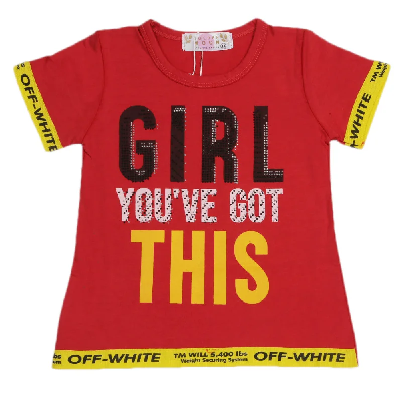 Girls Half Sleeves T-Shirts - Red