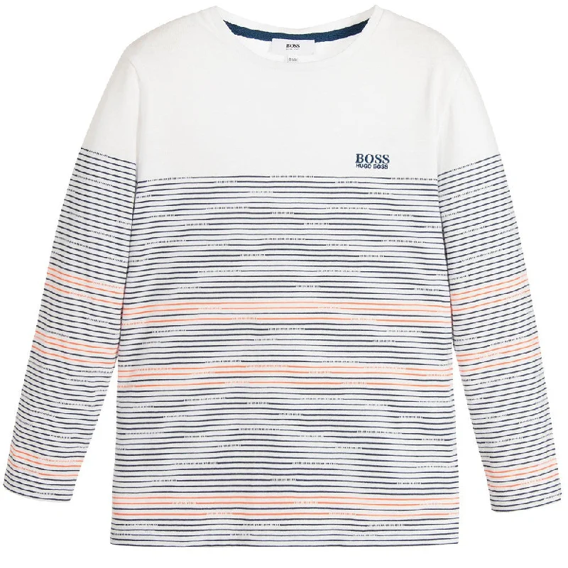 Boys White & Colorful Striped T-shirt