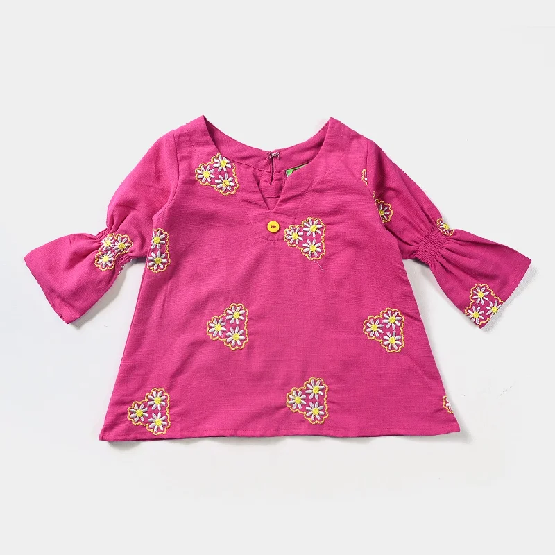 Infant Girls Cotton Slub Emb Top Pink Daisy-P.Peacock