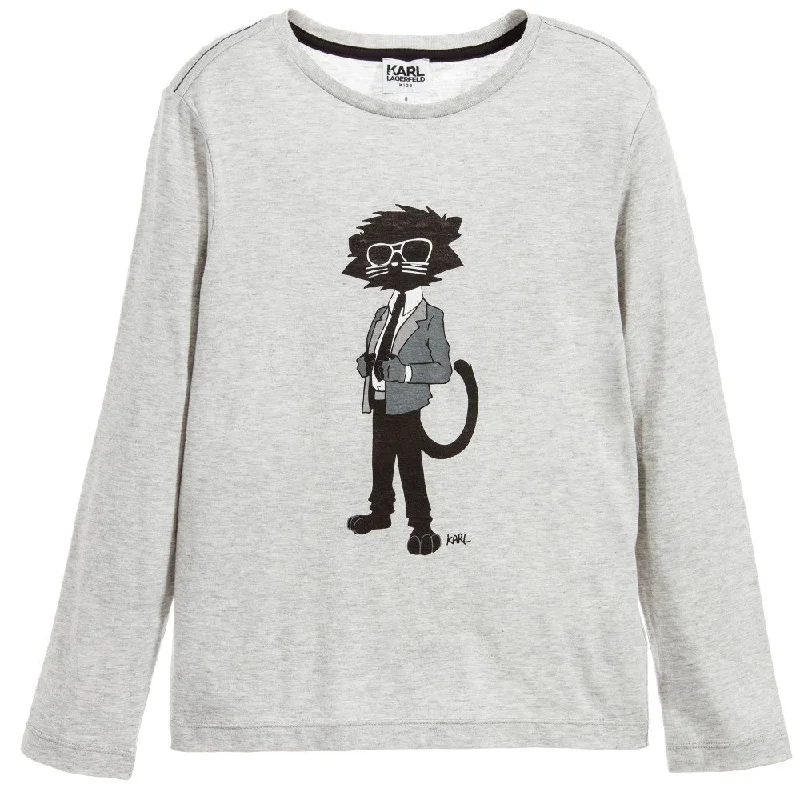 Karl Lagerfeld Boys Grey 'Bad Cat' T-shirt