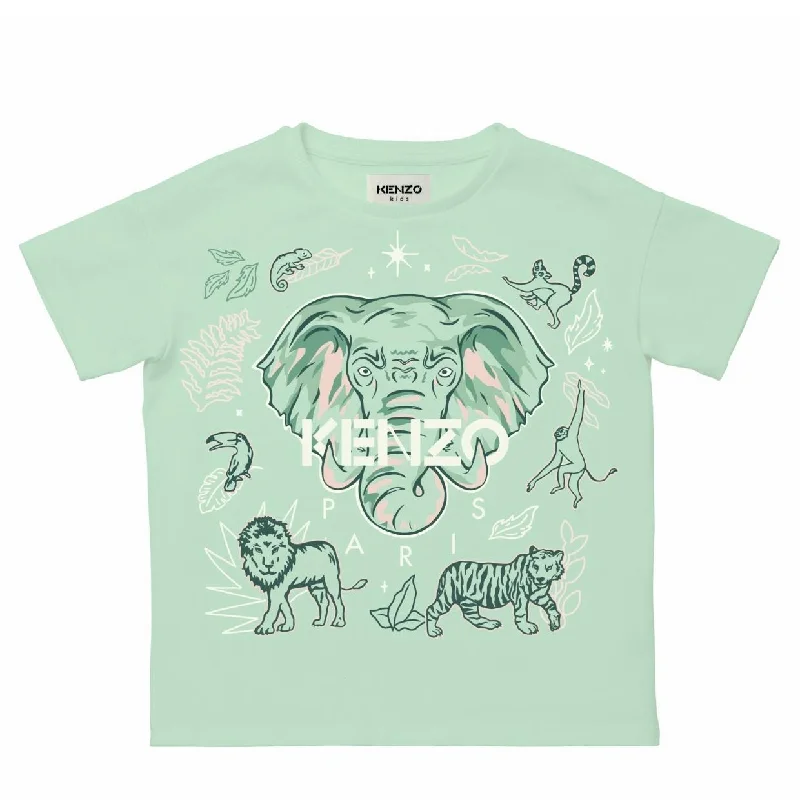 Kenzo Kids Green Elephant Print T-Shirt