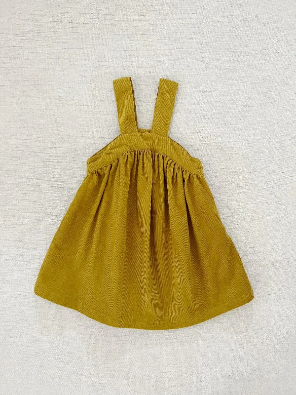 lyla pinafore in ecru olive corduroy