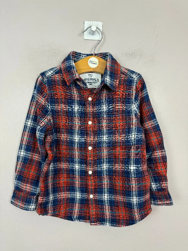 M&S Rust Navy Check Shirt 18-24m