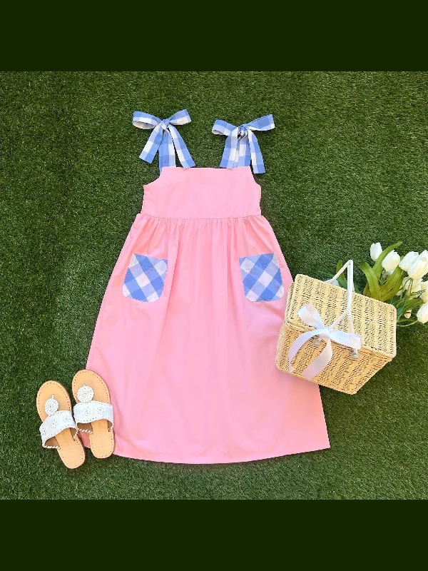 Macie Midi Dress - Sandpearl Pink/Park City Periwinkle Check