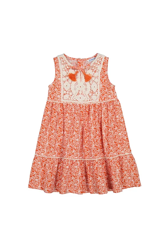 Mayoral Girl Printed Crochet Dress, Orange